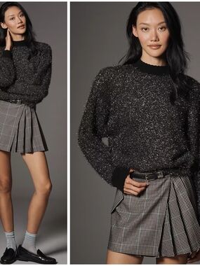 Anthropologie, Maeve Mock Neck Black Sparkle Knit Sweater